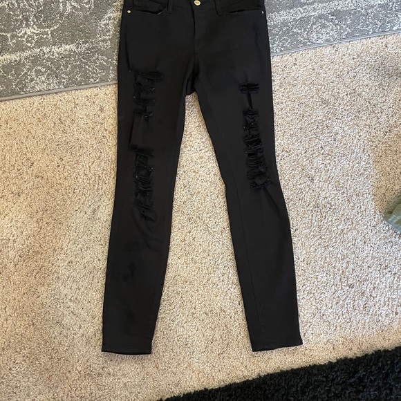 Frame Denim Le Color Rip Skinny Jeans Black Sz 27 - Picture 4 of 9
